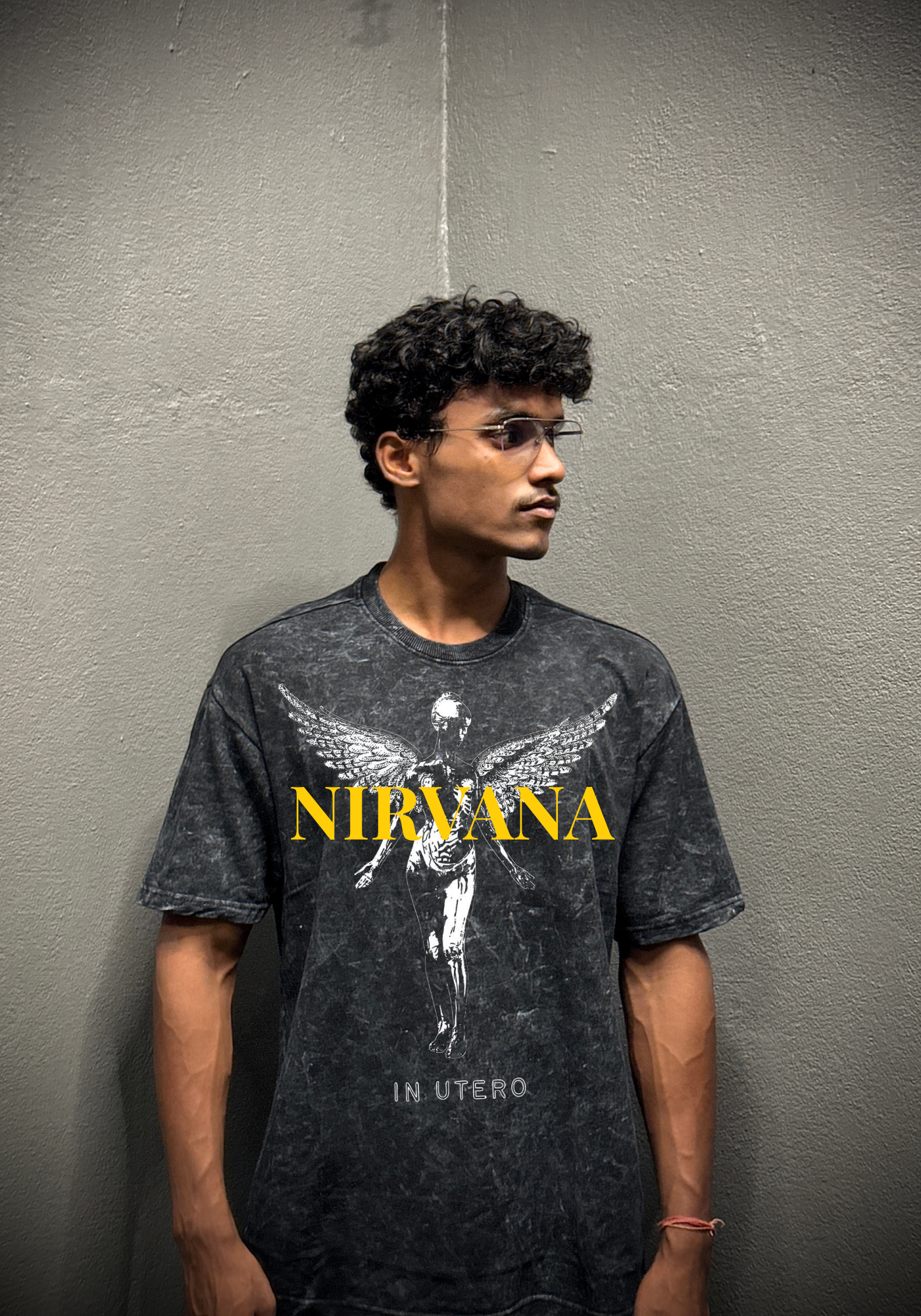 Black Nirvana oversized T-shirt| Acid Wash