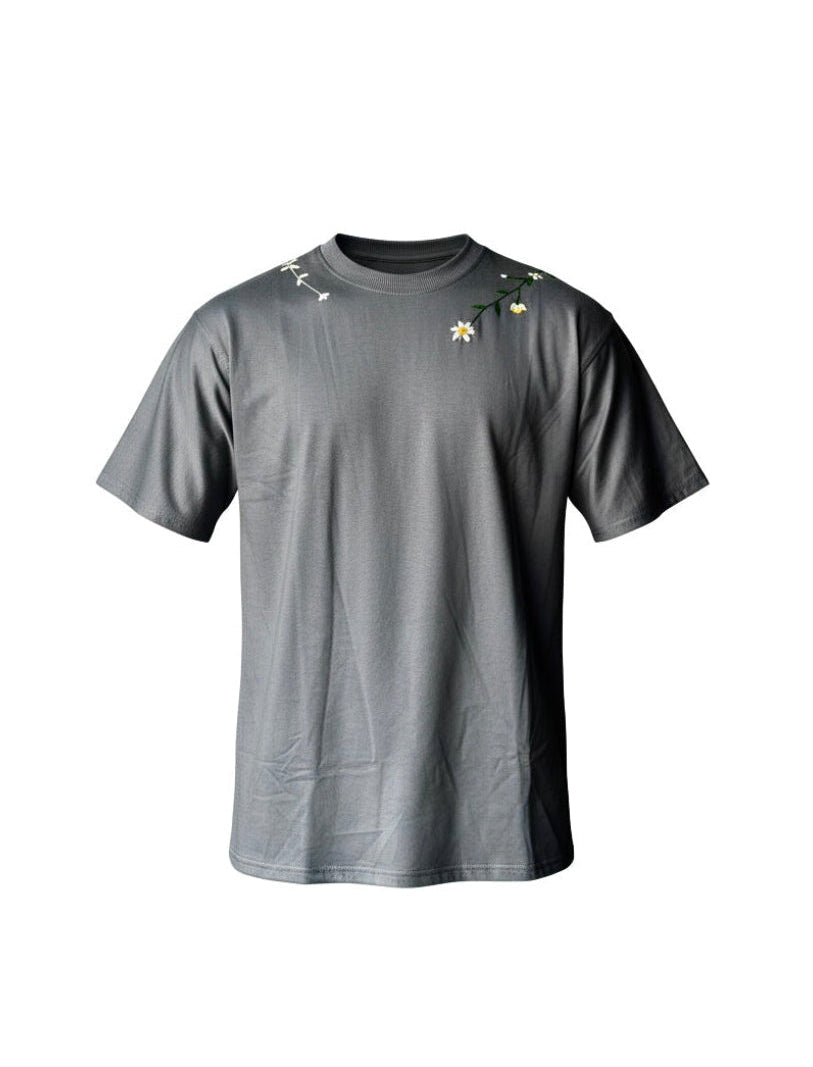 Handcrafted Unisex Embroidery Oversized T-Shirt Grey