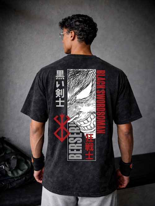 Black Swordsman Acid Wash Oversized T-Shirt